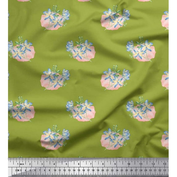 Soimoi Green Cotton Duck Fabric Tropical Floral Watercolor Print Sewing Fabric Yard 58 Inch Wide