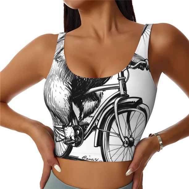 Fotbe Capybara Riding Bicycle Sujetador Deportivo Largo sin Aros para Mujer con Almohadillas y Soporte Medio, Transpirable y Absorbente, Camiseta Tipo Chaleco o Tank Top-X-Large