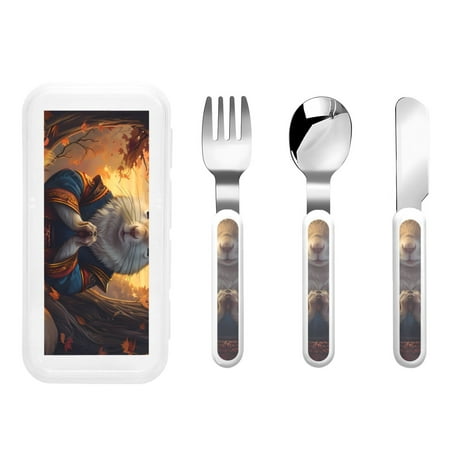 

Qokaie Maple Leaf Meditating Squirrel for Stainless Steel Kids Silverware Set - Children’s Utensil Set - Children s Knife Fork And Spoon Set