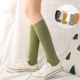 thumbnail image 3 of Calcetines hasta la rodilla de compresión fina de primavera para mujer, medias largas de tubo hasta la pantorrilla de estilo universitario de otoño acanaladas lisas de Color sólido, 3 of 5