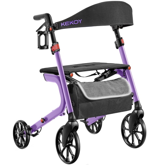 KEKOY Heavy-Duty Rollator Walker with Seat for Seniors, Walkers for Seniors with Seat, 500 lbs, Extra-Wide 19.5" Padded, K-Frame Reinforced, 10" TPR All-Terrain Wheels, Hidden Brake Cables, Purple