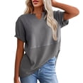 thumbnail image 2 of SELONE Womens V Neck T Shirts Short Sleeve Blouses Loose Work Out Tops Solid Casual Clothes Dark Gray L, 2 of 9