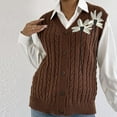 thumbnail image 5 of Neewe Sweater Vest for Women V Neck Sleeveless Knit Solid Casual Flower Pullover Tops, 5 of 9