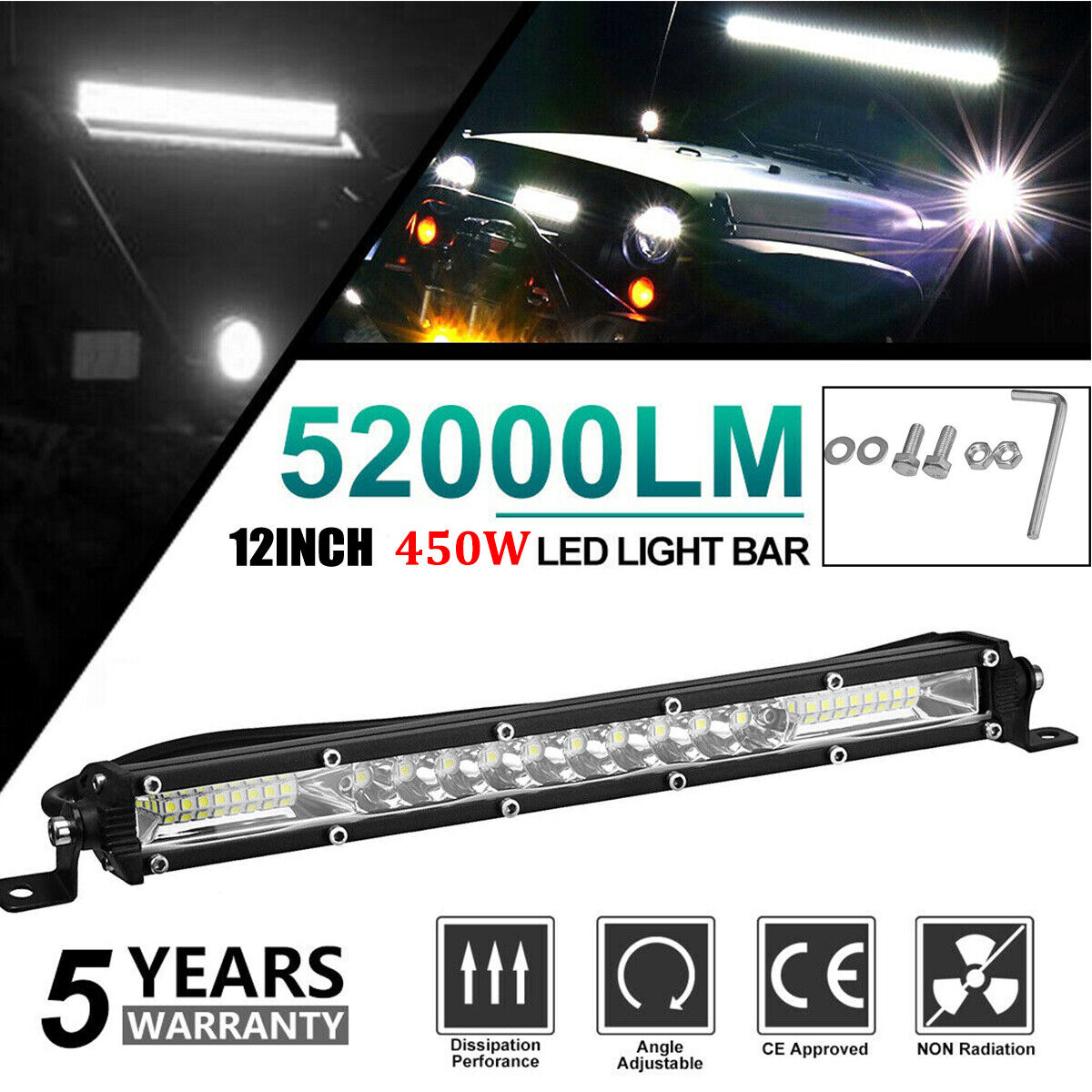 1pcs LED Light Bar 12 inch 800W Work Light for Rv Atv SUV Boat Jeep Lamp Off-road Lighting