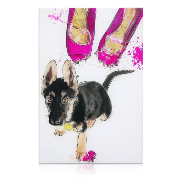 Empire Art Direct Oh Oh! Frameless Free Floating Tempered Glass Panel Graphic Dog Wall Art, 16" x 24", Ready to Hang