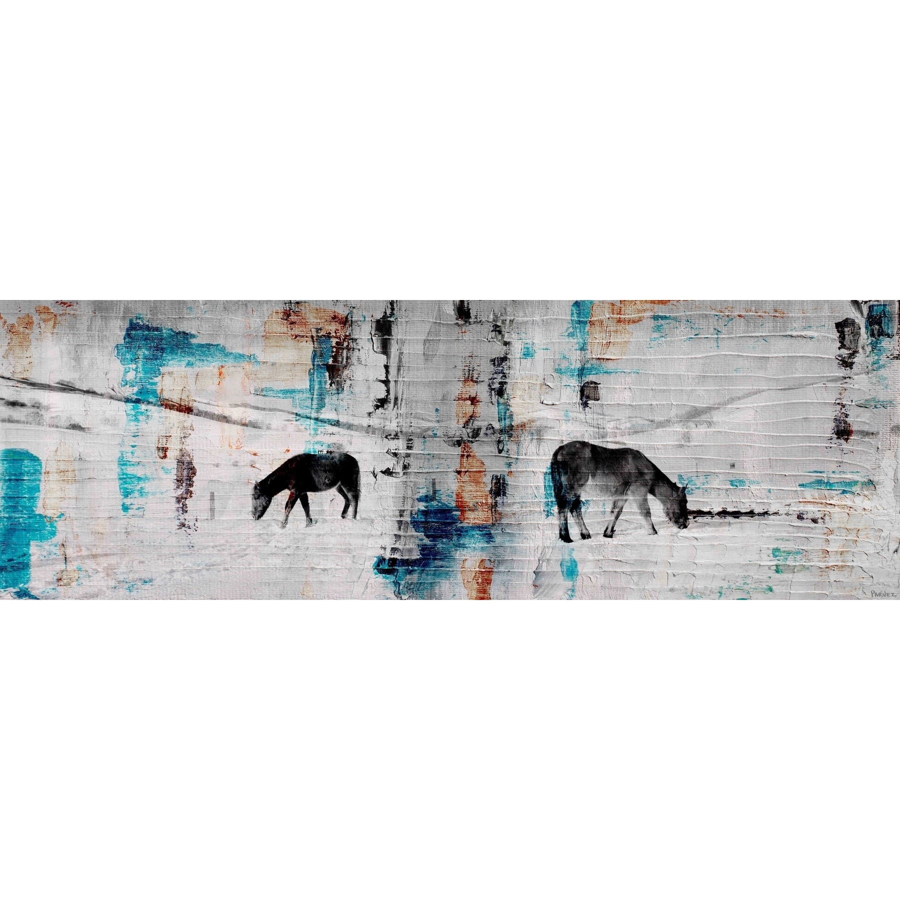 "Two Horses Grazing" Painting Print on Wrapped Canvas