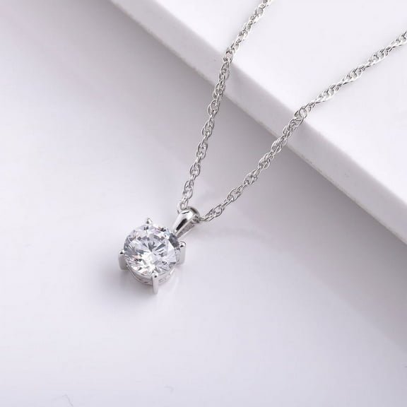 SOLITAIRE JEWELS 0.50CTW DEW Round Moissanite Solitaire Necklace in 14K White Gold Over Silver