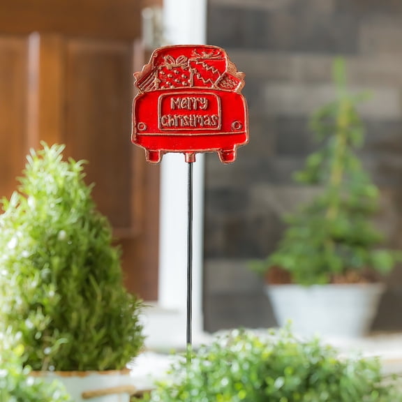 36"H Christmas Truck Distressed Metal Garden Stake