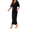thumbnail image 4 of Summer V-neck Womens Wide Leg Jumpsuits Short Sleeve Tie Knot Front Long Romper, 4 of 6