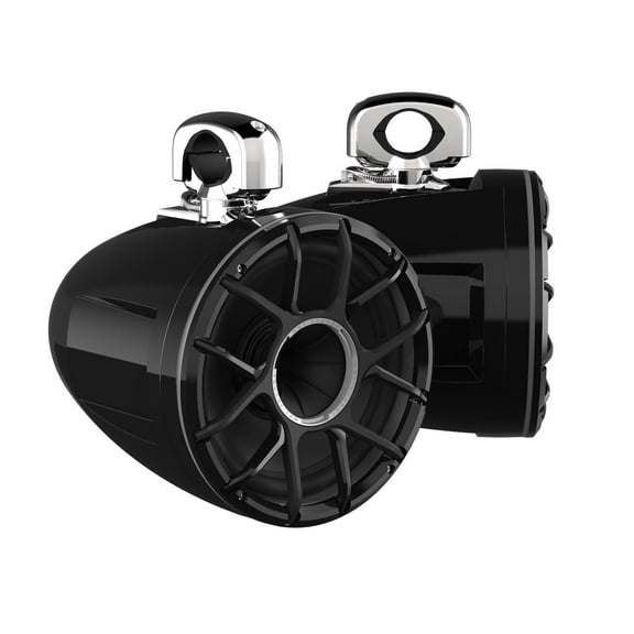 Wet Sounds REV 10 HD 10" Horn Loaded Compression Driver Tower Speakers with XZ Grills & Stainless Swivel Clamps, 300 Watts RMS, Black, Pair