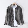 thumbnail image 1 of REDHOTYPE Chemises en Lin Pur pour Hommes Manches Longues Col Rabattu Basique Classique Mode Homme Couleur Unie Vêtements Rétro, 1 of 6