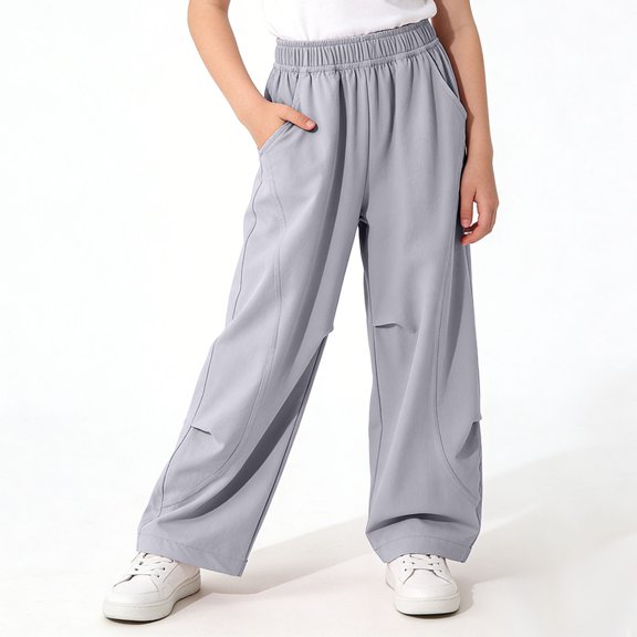 NAISIBABY Kids Girls Pants, Elastic Waist Quick Dry Summer Lightweight Straight Leg Sports Outdoor Pants Gray Size 7-8