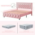 thumbnail image 5 of 4 EVER WINNER Full Bed Frame, Upholstered Platform Bed Frame with Headboard and Footboard, Diamond Headboard and Footboard Design, Pink, 5 of 7