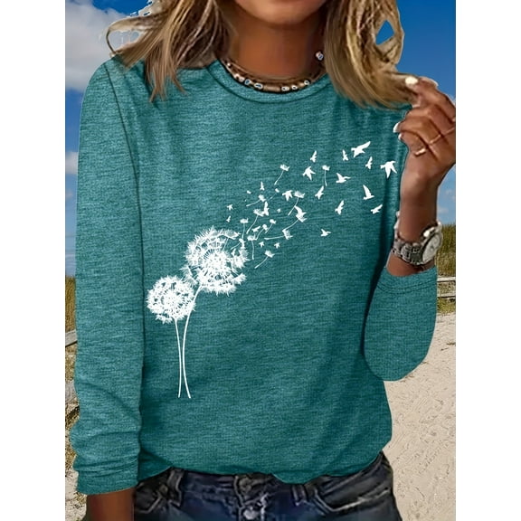 MORTTIC Women's Dandelion Graphic Sweatshirt – Casual Crewneck Loose-Fit Long Sleeve Pullover Top Comfortable and Stylish Tee Shirt