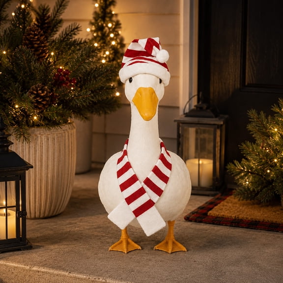 Christmas Porch Bird Outfit, Red White Scarf Hat Set, Outdoor Yard Decoration Clothing, Holiday Garden Ornament, Festive Patio Display