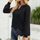thumbnail image 5 of Blusa de camisa de retazos de encaje informal sólida de manga larga con cuello en V para mujer a la moda Fridja  czfsfas5246, 5 of 8