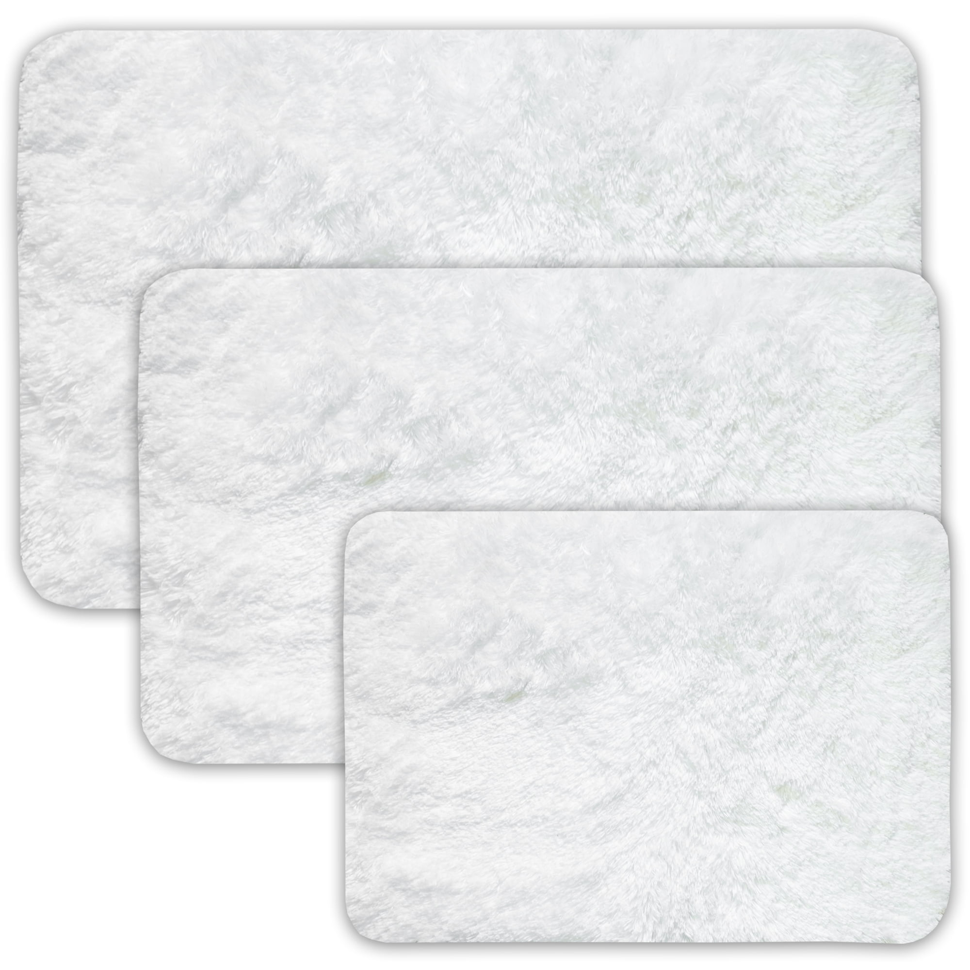 Bath Rug, Non Skid Back, Soft Faux Fur St. Lucia Prima 3 Piece Set White