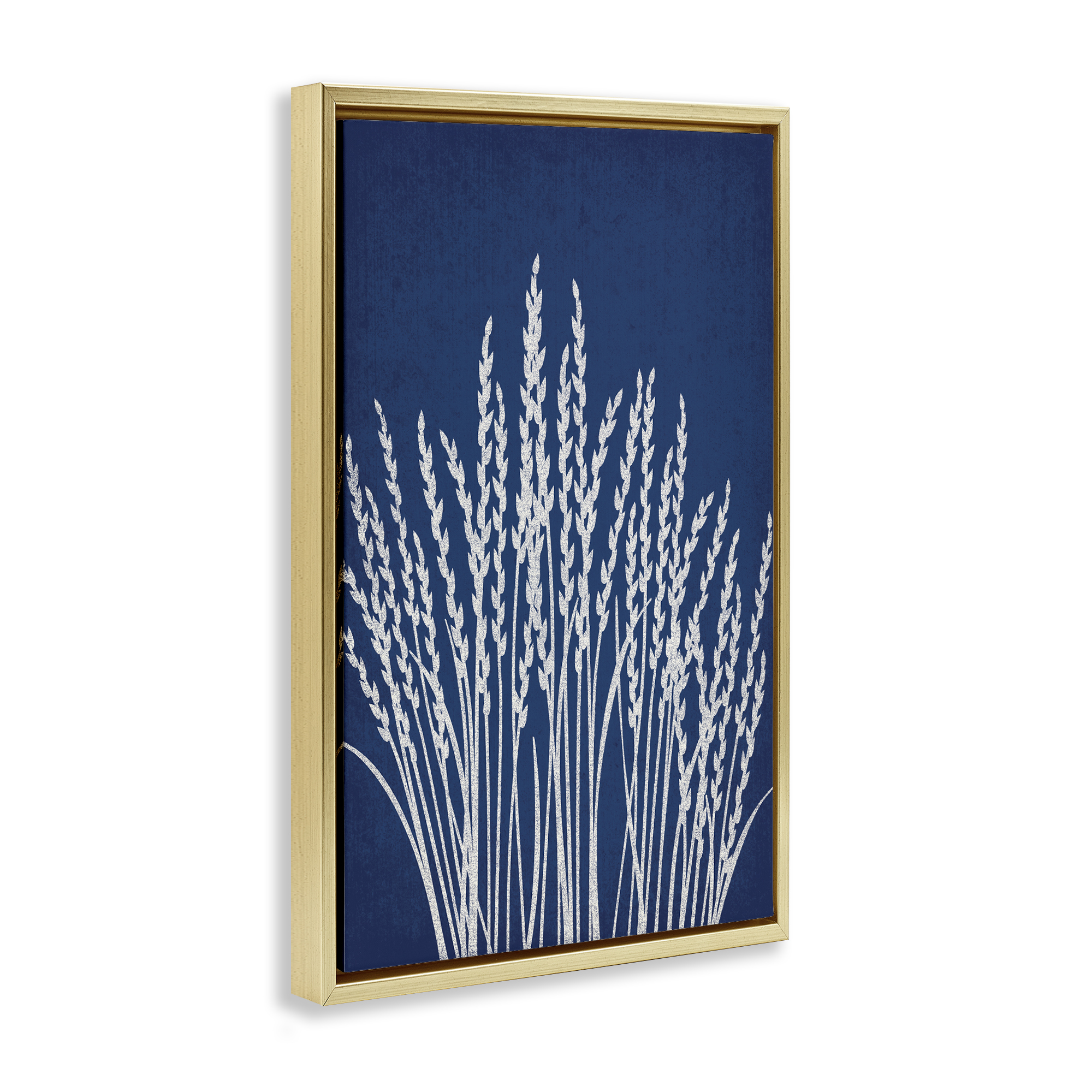 Stupell Industries Reed Grasses on Blue Plants & Flowers Painting Gold Floater Framed Canvas Art Print Wall Art, 21 x 31