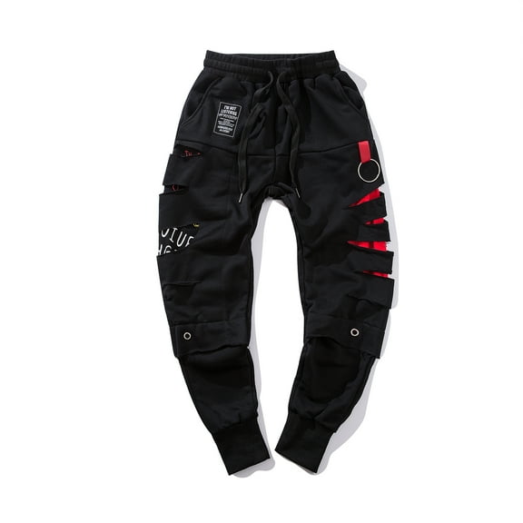 Niepce Inc Men's Streetwear Sweatpants Cotton Ripped Black Urban Joggers