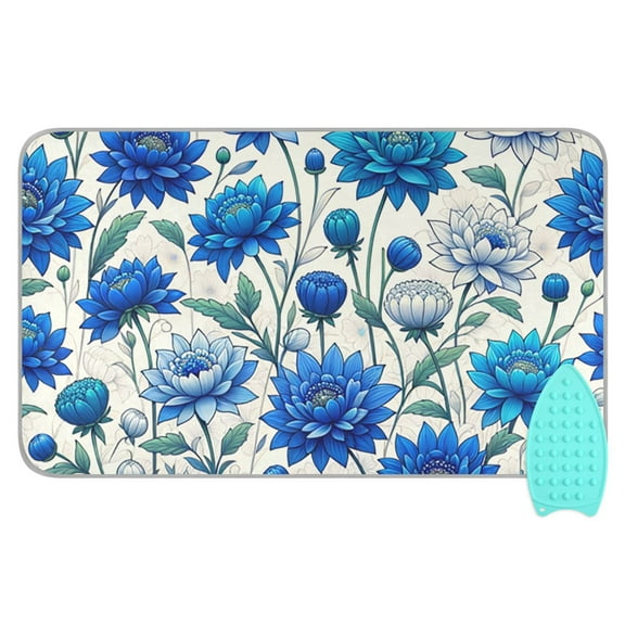 Flowers and Floral Blue Ironing Board Covers Heat Resistant Ironing Pad Mat Portable for Travel Washer Dryer Table