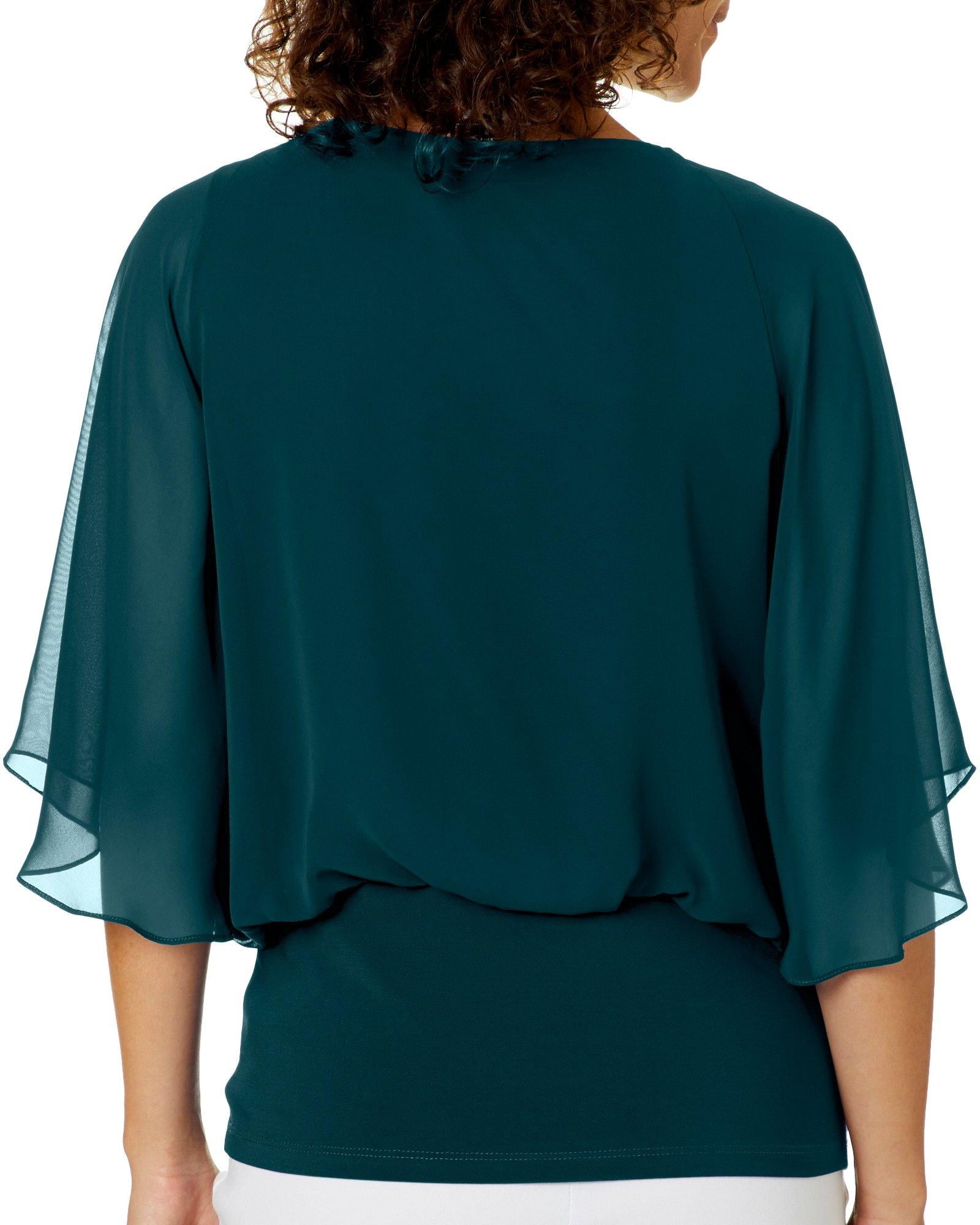 Coco Bianco Petite Solid Blouson Top Large Petite Teal Green