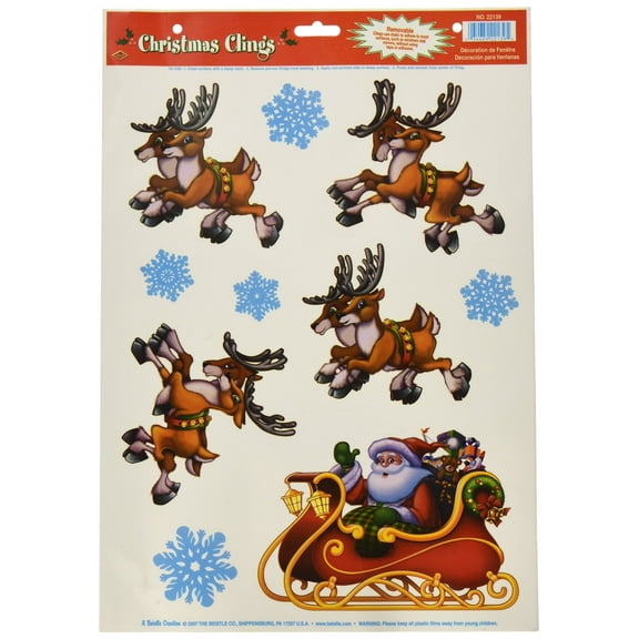 Santa & Sleigh Clings 12" X 17" Sheet - 12 Pack