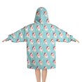 thumbnail image 2 of Light Blue Christmas Santa Pattern Blanket Hoodies for Kids 6-13YR Oversize Wearable Blanket Hoodies for Boys Girls Teens, 2 of 7
