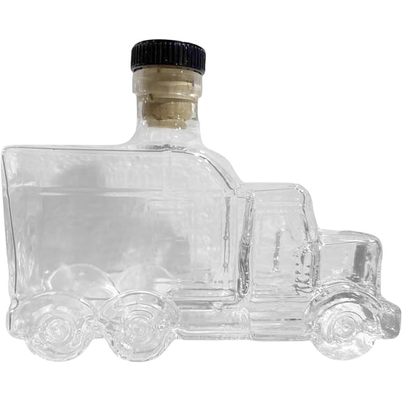 Truck Whiskey Decanter, 375ml Vintage Semi Truck Whiskey Bottle, Funny Car-Shaped Glass Liquor Bottle With Stopper For Dad
