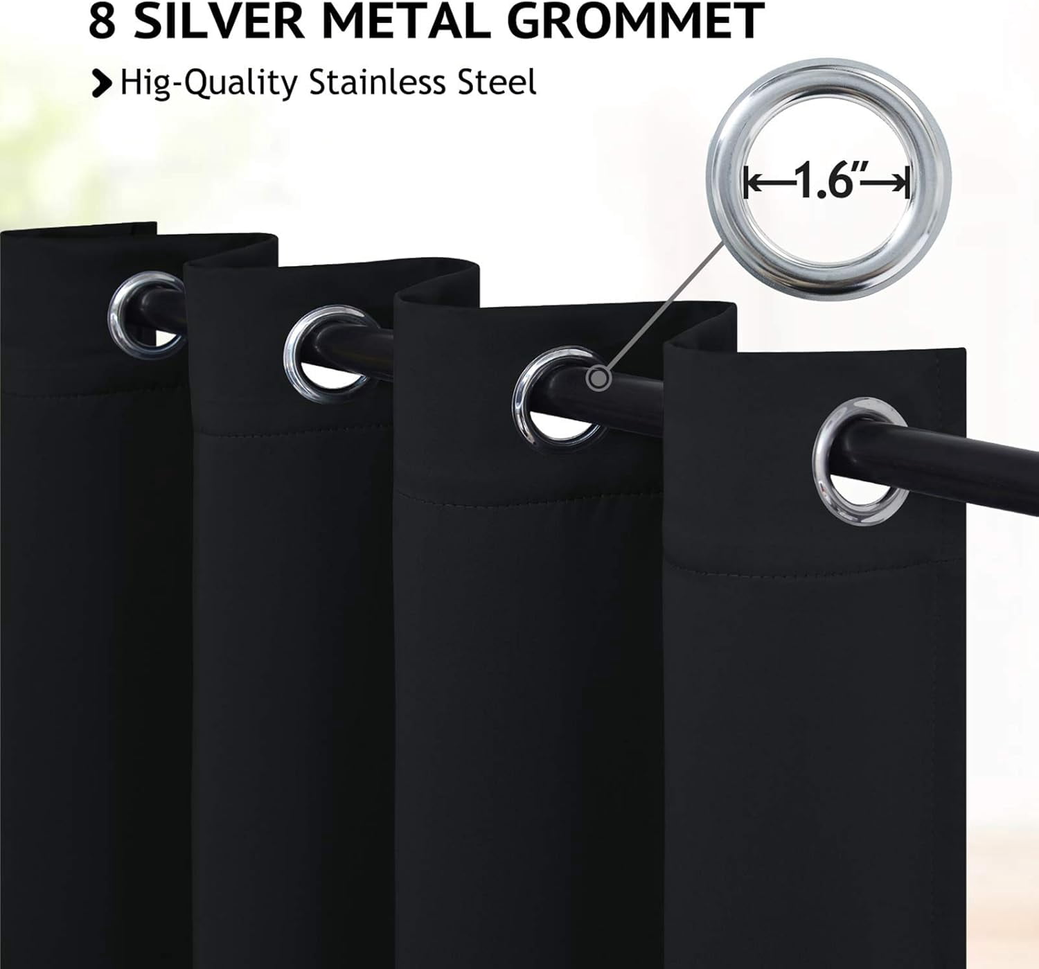 Grommet Blackout Room Darkening Black Curtains 84 inch Length 2 Panels,Thick Polyester Light Blocking Insulated Thermal Window Curtain Drapes for Bedroom/Living Room,52x84 inches
