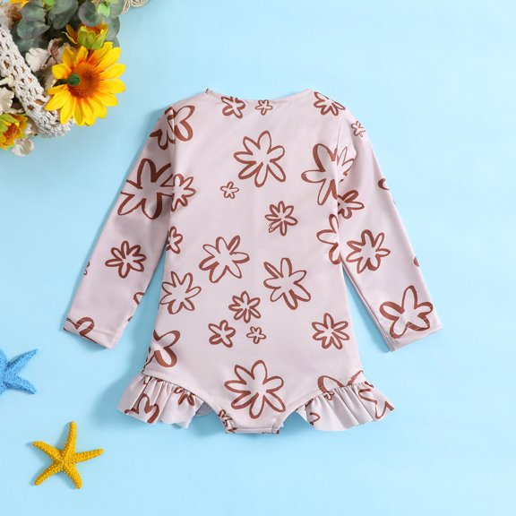Summer Savings Clearance! Edvintorg Toddler Baby Girls' Swimwears With Zipper Cute Printed Guard Long Sleeve Bathing Suits Ruffled Swimsuit Kids Girl 12M-5T Children Swimwear For Girls