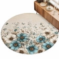 Art Botanical Round Living Room Rugs 7 ft, Teal Beige Floral Blue ...