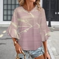 thumbnail image 3 of Delicate Floral Pink Design Women's V-Neck Blouse With 3/4 Ruffled Bell Sleeves Casual Top Ladies Blouses, 3 of 7