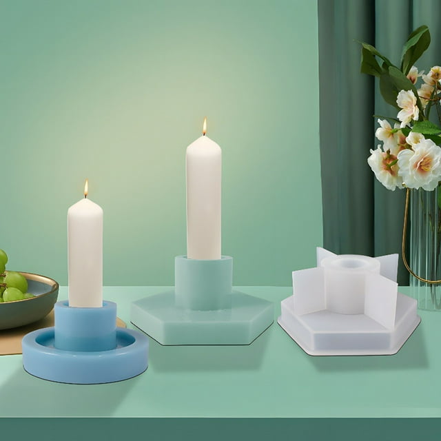 Iumwxz Kitchen Gadgets Epoxy Resin Mould Aromatherapy Candle Pentagonal Star Hexagonal Circular Ring Candlestick Base Mould Kitchen Utensil Set White Silica Gel Holiday Saving