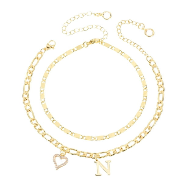 Pulseras de tobillo en forma de corazón inicial de Uxcell para mujeres, pulseras de tobillo chapadas en oro de 14K, cadena de letras A-Z con caja para regalo de verano, tono dorado