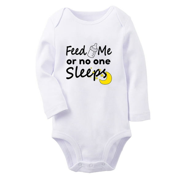 Feed Me or No One Sleeps Funny Rompers, Newborn Baby Unisex Bodysuits, Infant Jumpsuits, Toddler 0-12 Months Kids Long Sleeves Oufits (White, 6-12 Months)