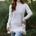 thumbnail image 3 of Perfectbot Women's Bodycon Sweater Dress - Mock Neck Long Sleeve Fringe Hem Mini Dresses Vacation Outfit, 3 of 5