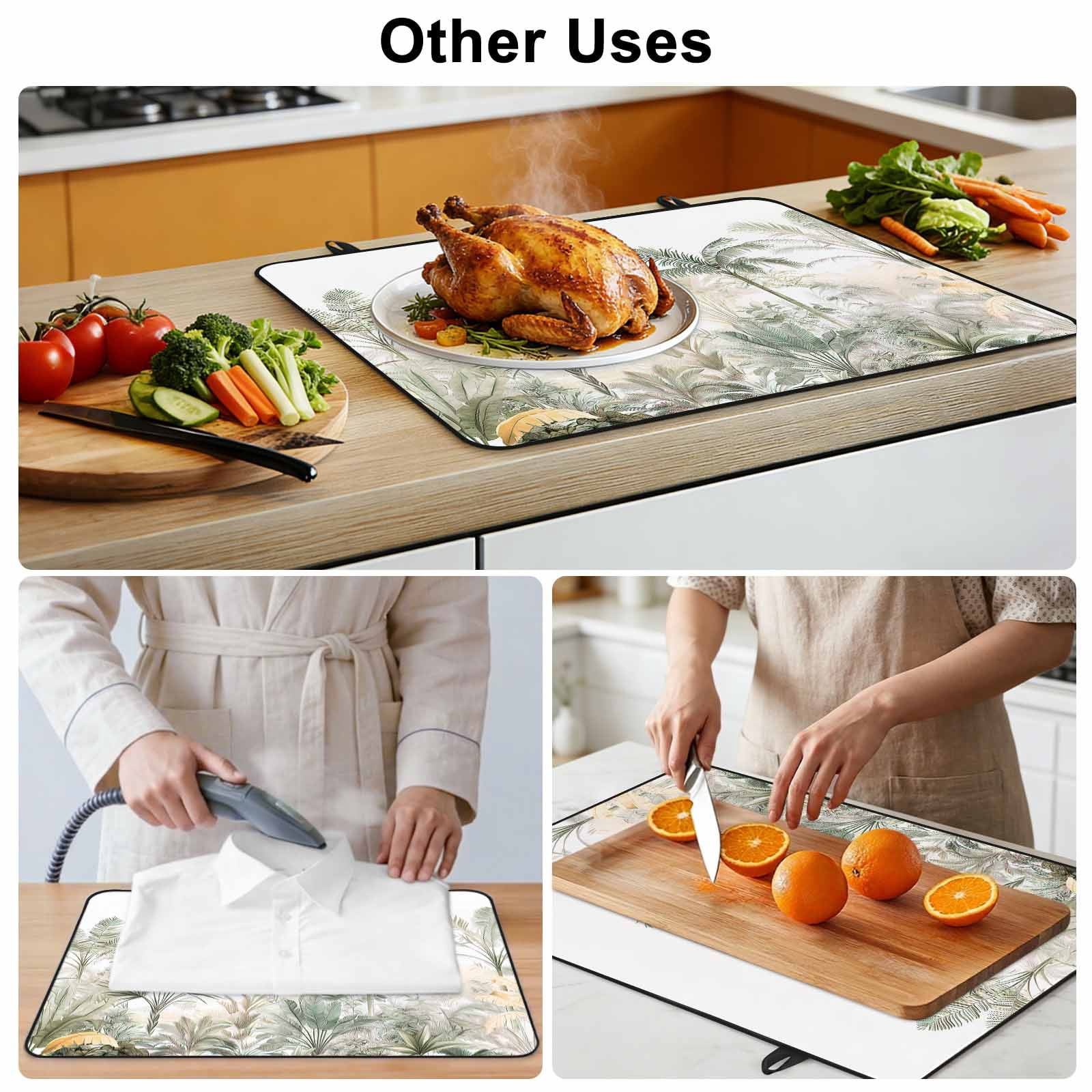 Green Yellow Palm Tree Stove Top Cover for Electric Stove, Heat-proof & Non Slip Glass Top Stove Cover Protector, Summer Botanical Tropical Kitchen Flat Cooktop Rubber Mat 36x21 Inches