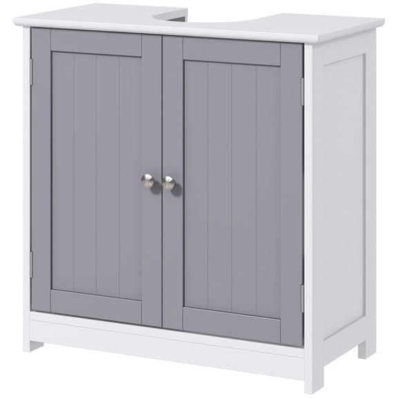 Bathroom Vanity Cabinet, Sink Cabinet with U-Shape Cut-Out, Adjustable Shelf, White and Gray