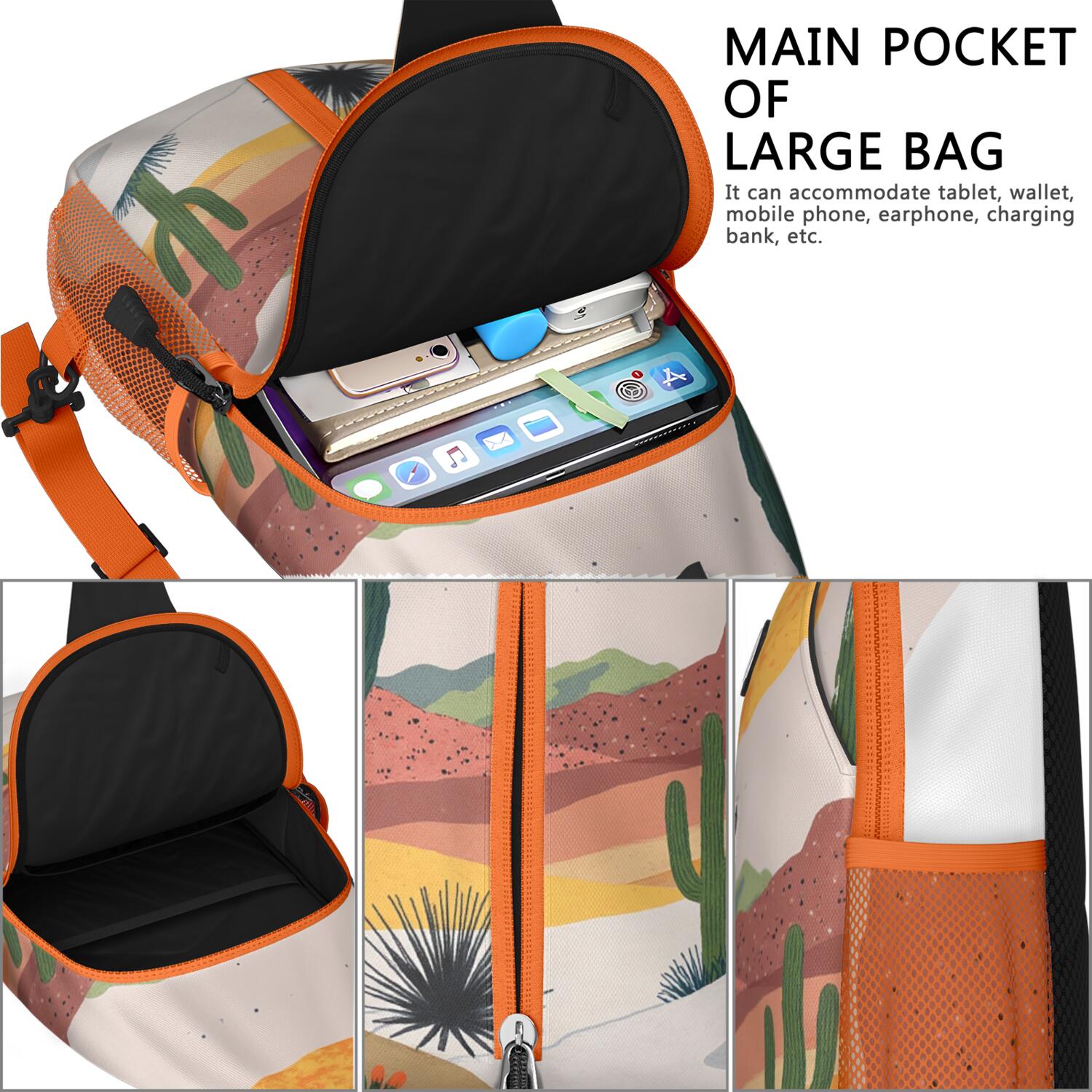 Chest Bag Crossbody Shoulder Bag Small BackpackHiking Sling Backpack for Hiking Dating Gym Cycling Working Cactus Desert