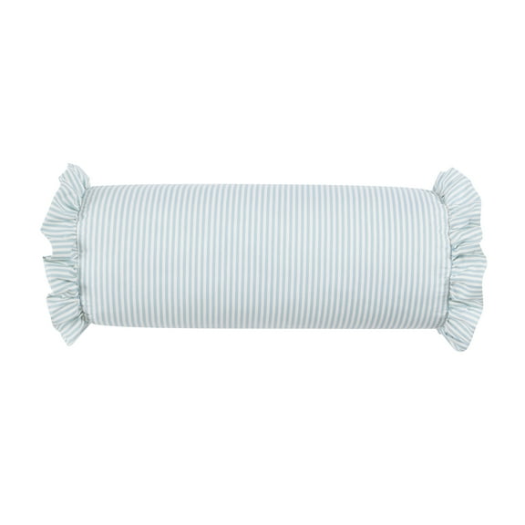 Home Decor Collection 8" x 20" Blue Striped Ruffle Bolster Decorative Pillow