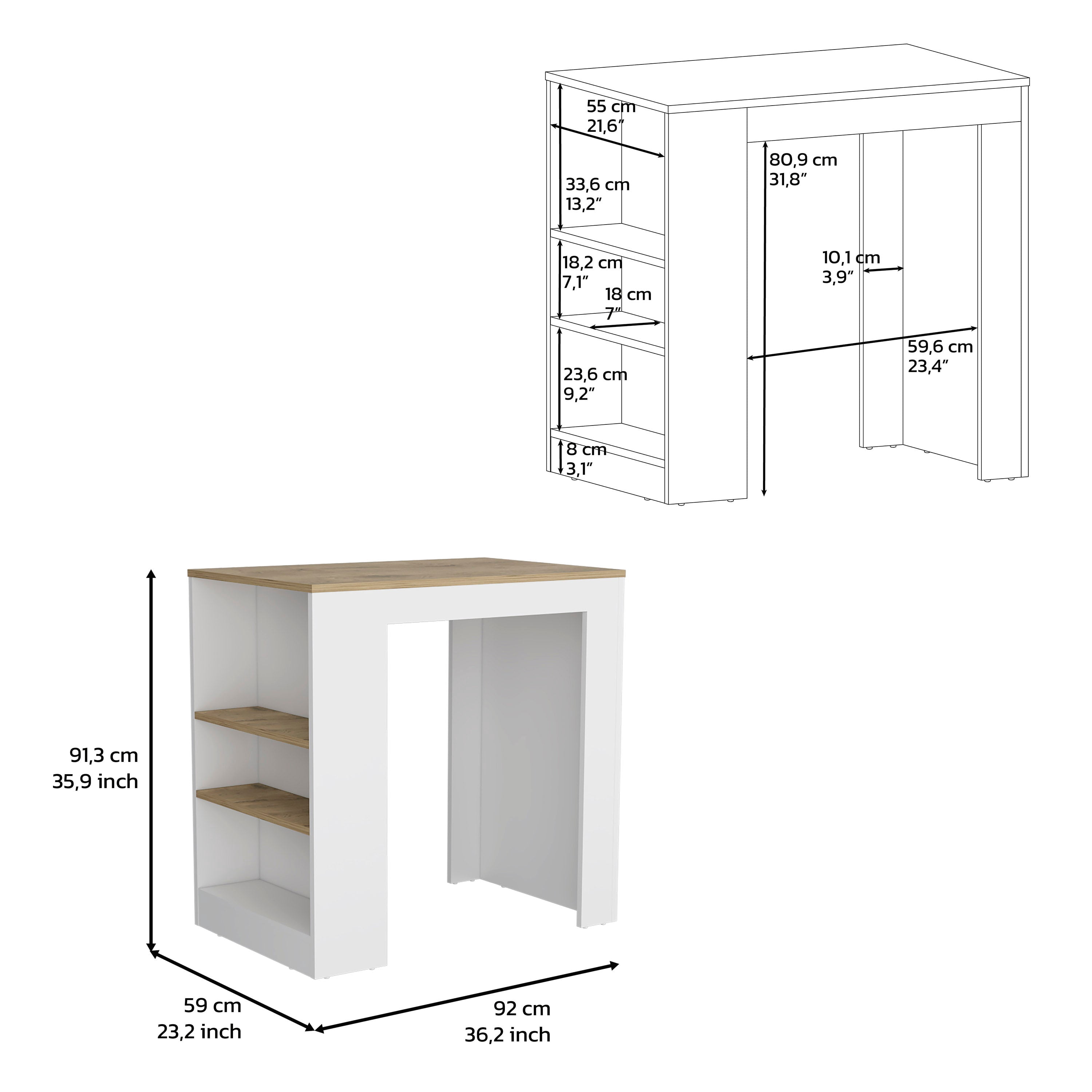 LiviNest Compact Kitchen Island with Shelves: 8 sq ft Workspace & 50-Item Storage for Small Kitchens - 36.2"W x 23.2"D White Macadamia Kitchen Bar Table & Prep Station