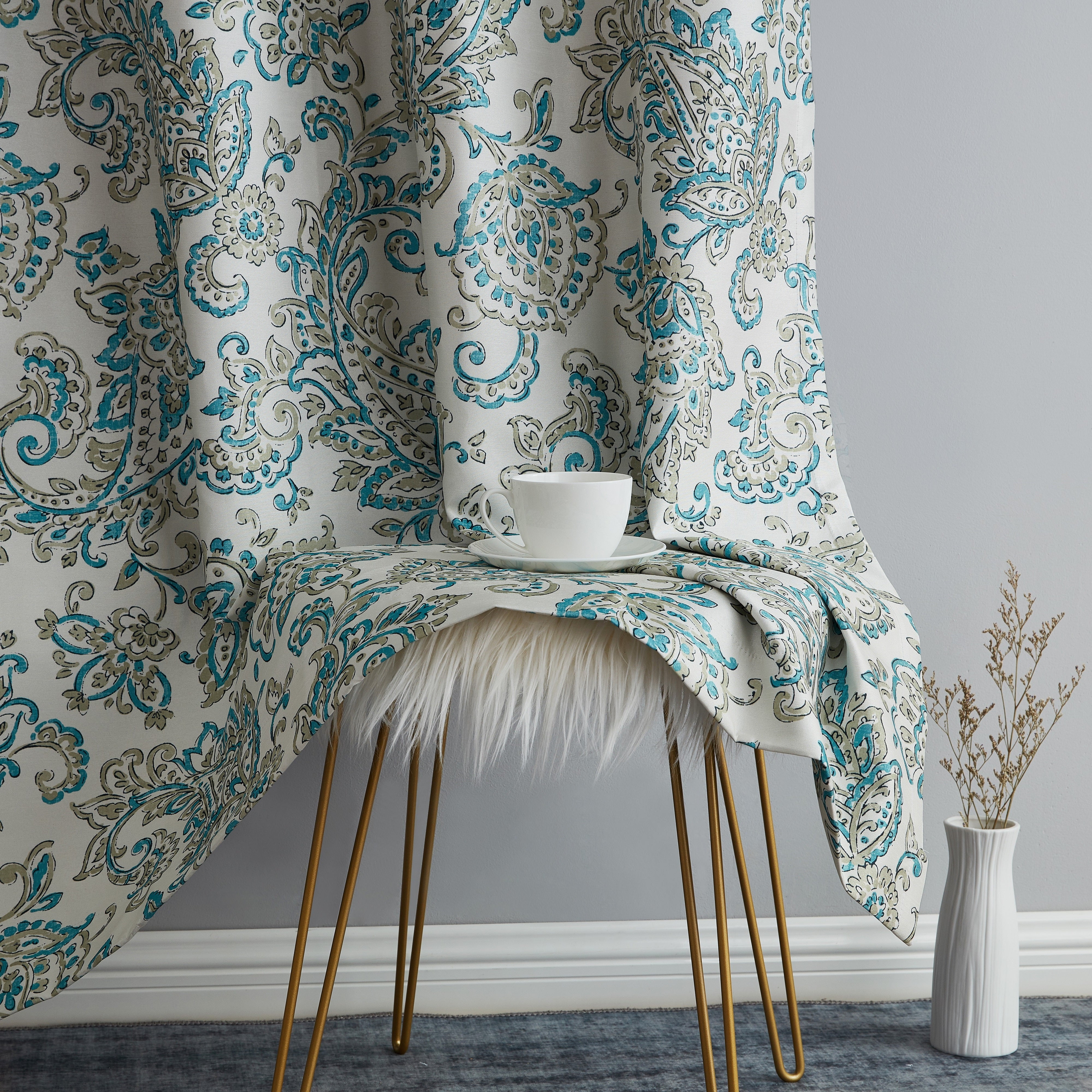 THD Paisley Faux Silk 100% Blackout Thermal Lined Energy Efficient Curtain Grommet Panels - Pair