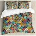 thumbnail image 3 of Ambesonne Bohemian Checkered Pattern with Ethnic Ornamental Floral Figures Indian Folk Art Abstract Duvet Cover Set, 3 of 3