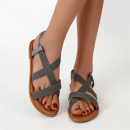 

Hvyes Women s Open Toes Ankle Strap Flat Sandals Summer Casual Dressy Cute Flat Sandals Elegant One Band Strappy Shoes Size 8.5