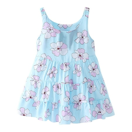 

2022 New Baby Girls Dress Toddler Kids Girls Floral Flowers Sleeveless Beach Straps Dress Princess Clothes Casual Fashion Clothing
