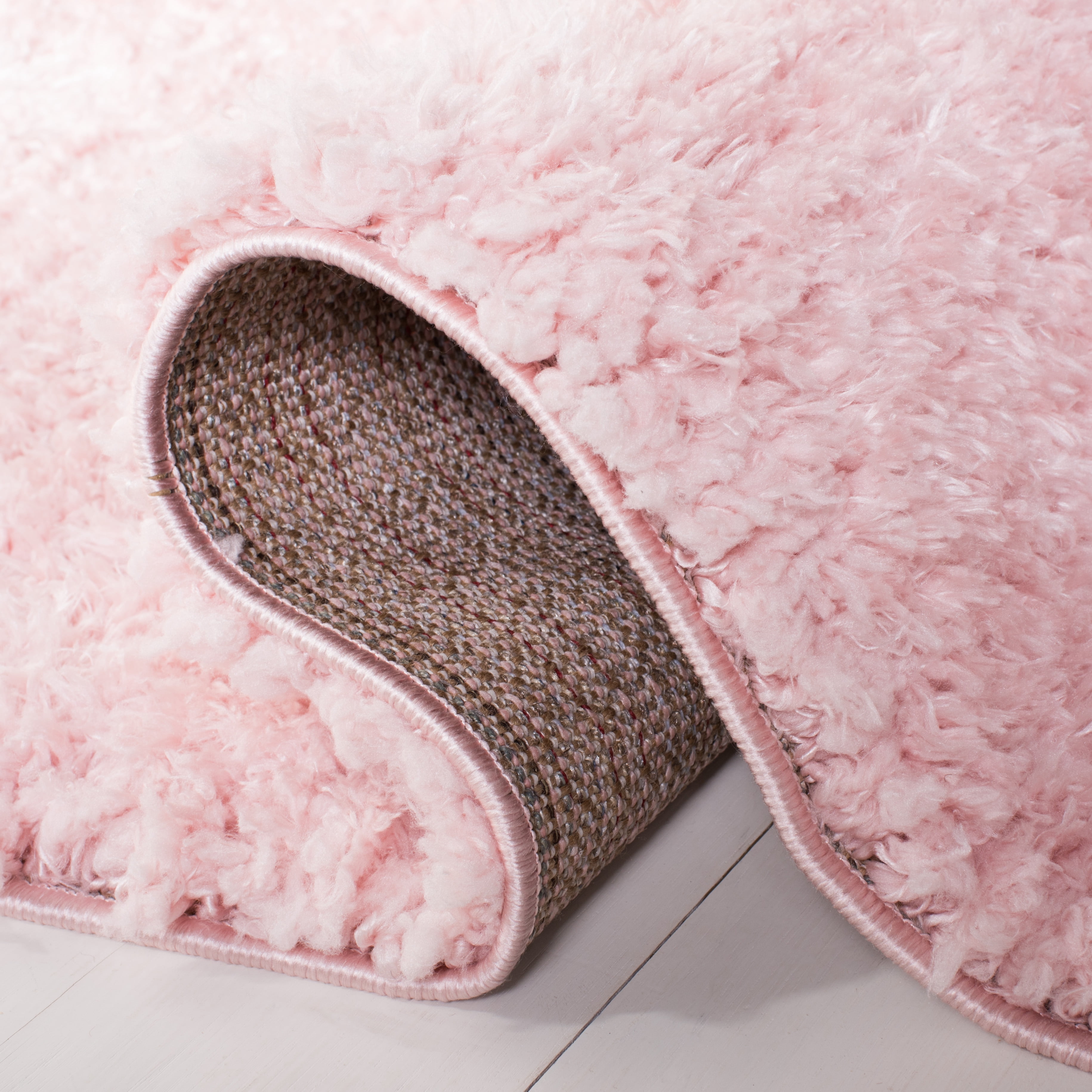 SAFAVIEH Madrid Miah Solid Polyester Shag Runner Rug, Blush, 2' x 12'