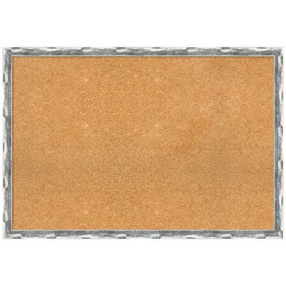 Amanti Art Natural Cork Board Framed Scratched Wave Chrome Bulletin Board 38 in. x 26 in.