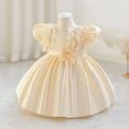 thumbnail image 3 of Baby Girls Flower Wedding Dress Toddler Birthday Party Pageant Baptism Christening Tutu Gown Bowknot Dress Beige 4-5 Years, 3 of 5