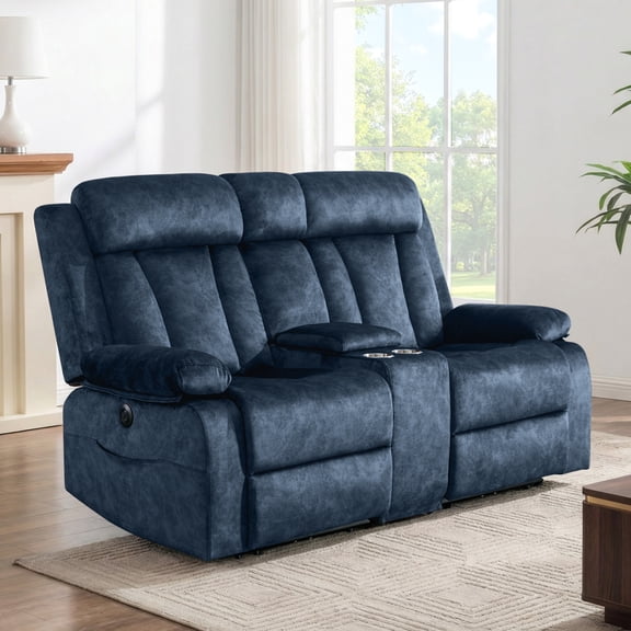 LVUYOYO Power Reclining Loveseat Sofa with Heat & Massage - Comfortable Dual Electric Recliners, Cup Holders, Durable Dutch Velvet for Home Theater (Blue)