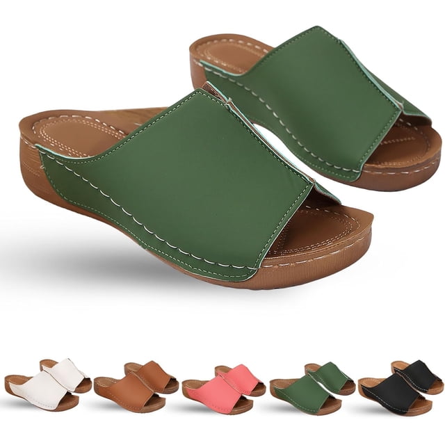 Sandalias ligeras elásticas con amortiguación de suela, sandalias de plataforma, cuñas para mujer, soporte ortopédico para arco, deslizamiento plano
